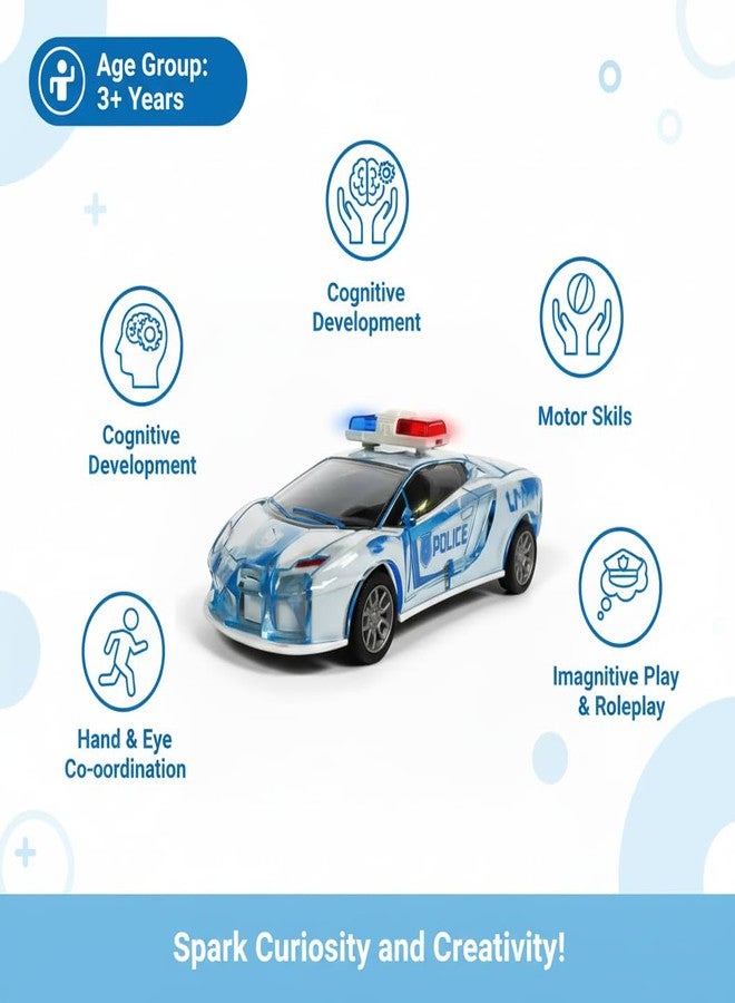BachchaRide Friction Powered Police Car Toy for Kids with Pull Back Action Super Speed Cop Vehicle with RGB Lights Music Siren Sound Birthday Gift for Boys Girls Toddlers [Blue 1007] - Image 5
